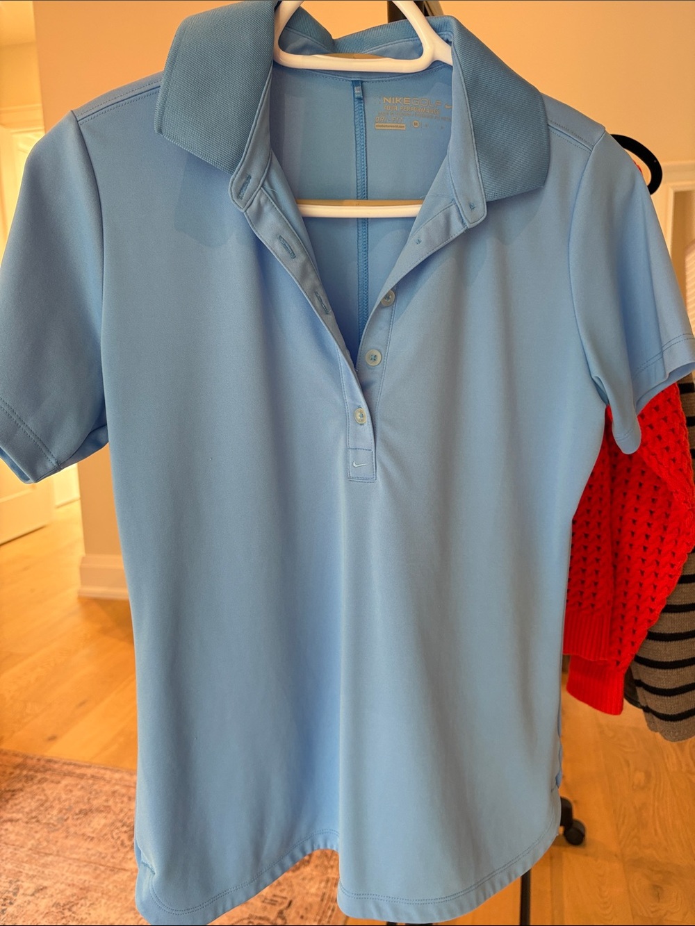 Nike Women's Sky Blue Short-Sleeve Polo Button-Front Shirt